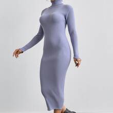 Lila Sparkle Dress With Flower Print, Elegant Pearl Ribbed Knit Beach - Dusty Purple - View 6