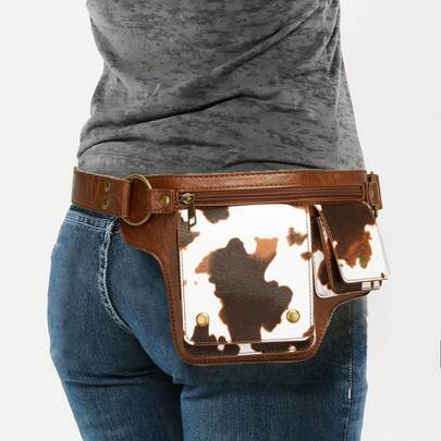 Style Waist Bag - Vintage Synthetic Leather Fanny Pack With Multiple Compartments, Golden Studs & Buckles For Women, Perfect For Outdoor Sports, Travel, And Casual Wear