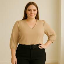 Women's Formal Blouse With Elegant Tailored Sleeves Plus Size - 米色 - 查看 2