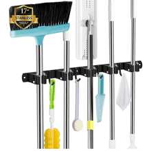 1pc Mop And Broom Holder, Wall Mount 4 Racks And 5 Hooks Broom Organizer, Tool Storage Racks, Stainless Steel Heavy Duty Hooks, For Home Kitchen Garden Laundry Garage
