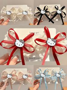 Sanrio Sanrio, 2pcs/4pcs/6pcs/8pcs/10pcs, Hello Kitty And Other Cartoon Hair Clips. Paired With Lace Bows And Cute Cartoon Images, They Are Beautiful And Lovely. They Make The Best Gifts For . ,Hair Accessory, Claw Clips, Hair Slide, Hair Claws