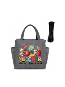 Bolsa isotérmica de temperatura constante, bolsa isotérmica con patrón "Profesor", emparejada con bolsa de almacenamiento de cubiertos negra, bolsa de almuerzo con doble bolsillo, bolsa isotérmica de gran capacidad para comidas de estudiantes, bolsa de picnic portátil de viaje, bolsa isotérmica para el almuerzo de la oficina y la escuela, fiambrera para el trabajo, fiambrera para vacaciones en la oficina - Multicolor - Ver 14