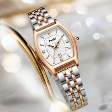 Poshi 1 pieza Reloj de pulsera de mujer elegante de cuarzo analógico con decoración de diamantes y pantalla de fecha