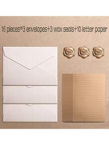12/16/32/48pcs Vintage Linen Texture Envelope Letter Paper Set, Kraft Special Paper Invitation Cards & Postcards, Wax Seal Envelopes, Business Mailing Envelopes, Handwritten Greeting Letter Paper