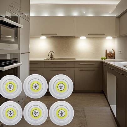 6 件/3 件/1 件 LED 夜灯，COB 照明，AAA 电池供电，便携式橱柜灯，粘贴式设计，易于安装；适用于衣柜、厨房、浴室、卧室、宿舍等场景