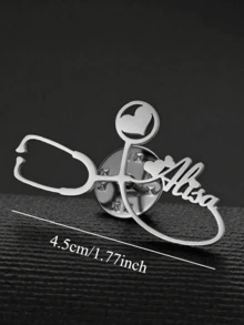 Custom Heart Stethoscope Name Brooch - Personalized Stainless Steel Lapel Pin Brooch For Men Women, Perfect For Business, Weddings, Bridesmaids, Birthdays, Teacher Appreciation & Graduation Gifts Fashion Jewelry For Doctor Nurse - Multicolor - View 10