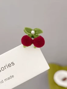 2pcs Red Cherry Small Hair Clips, Velvet Bangs Side Clips, Princess Hair Accessories - Multicolor - View 6