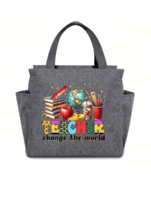 Bolsa isotérmica de temperatura constante, bolsa isotérmica con patrón "Profesor", emparejada con bolsa de almacenamiento de cubiertos negra, bolsa de almuerzo con doble bolsillo, bolsa isotérmica de gran capacidad para comidas de estudiantes, bolsa de picnic portátil de viaje, bolsa isotérmica para el almuerzo de la oficina y la escuela, fiambrera para el trabajo, fiambrera para vacaciones en la oficina - Multicolor - Ver 9