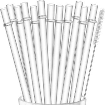 12 Pack 9.45/10.5 Inch Reusable Replacement Clear PP Plastic Transparent Straws, Hard Tumbler Drinking Straws For 40 Oz 30 Oz With Cleaning Brush