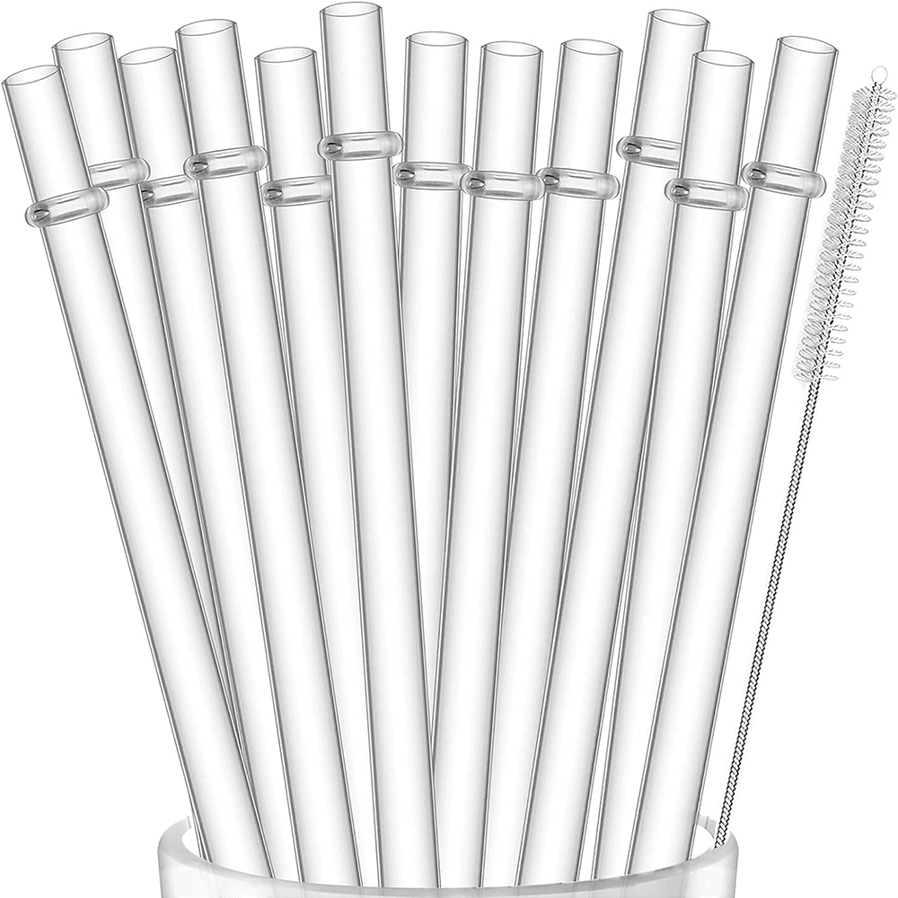 Confezione da 12, cannucce riutilizzabili in plastica PP trasparente da 24/26,5 cm, per bicchieri rigidi, per bicchieri da 1,2l e 0,9l, con spazzola per la pulizia