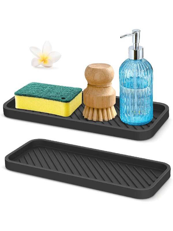 1 pieza Protector de fregadero, Protector contra salpicaduras del fregadero, Almohadilla impermeable de silicona, Tocador de baño, Soporte de jabón de silicona simple, Cubierta de drenaje del grifo, Funda de almacenamiento, Accesorios de cocina
