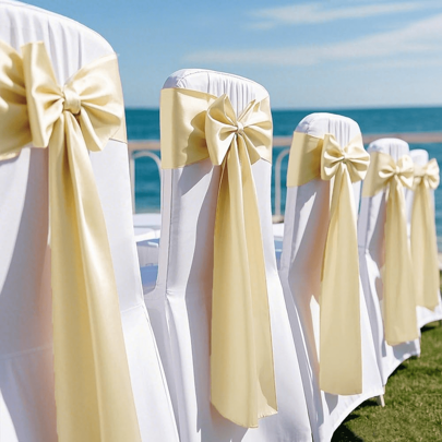 Juego de 10pzs/20pzs de cintas de seda para sillas en forma de mariposa, 7" X 108" (17.8 X 274 cm) Lazos de seda para sillas para bodas, fiestas, banquetes, restaurantes, eventos de hotel, decoraciones para cubiertas de sillas