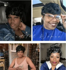 Short Pixie Wigs For Black Women Short Black Curly Pixie Wig Synthetic Short Hair Wigs For Black Women Natural Wavy Black Pixie Cut Wig (Natural Black) - 黑色 - 查看 5