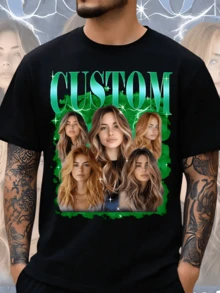 Camiseta casual cómoda y holgada personalizada para hombres. Camiseta vintage con foto personalizada de la novia, camiseta gráfica personalizada de rap pirata, camiseta para esposa/esposo, regalo de aniversario, regalo del Día de San Valentín (selfie/foto familiar/foto de amigos/fiesta/equipo/novio/novia/pareja a juego/ropa de trabajo), personalizado, único, disfraces de hombre, guardarropa cápsula, gala urbana - Negro - Ver 2