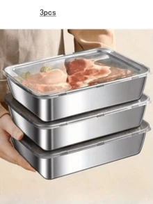 3pcs/4pcs Stainless Steel Food Storage Containers With Clear Lids, Airtight Meal Prep Containers, Freezer & Dishwasher Friendly For Refrigerator, Picnics, Barbecues, Parties, Travel & Snack Storage - Stainless Steel Color - View 3