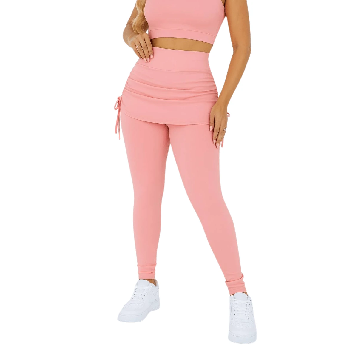 Leggings Skirt Suplex Stretched Fitness Workout Gymnastics Butt Cover Zero Transparency - Bụi hồng - Xem 1