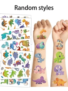 Cute Cartoon Dinosaur Boys Girls Temporary Stickers, Waterproof Fake Body Painting Stickers, Rectangular, Lasts 2-5 Days, Funny Arms, Cartoon Fashion Y2k Stickers, Stationery Stickers, Children's Day, Easter Gifts , Back To School Gifts - Multicolor - View 12