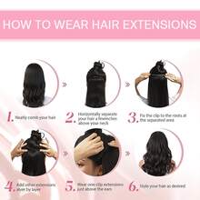 8Pieces/Set Clip In Hair Extensions Long Straight 26inch/66cm Thick Synthetic Hair Piece Silk Fiber Double Weft Heat Resistant Natural 8Pcs Hairpieces Highlight Mix Pure Colors For Women Daily Party Festival Halloween Christmas - 紫色藍色 - 查看 11