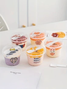 [25 Reusable Cups] 25 Leak Proof Reusable Plastic Cups With Lids And Spoons | , Suitable For Cakes, Puddings, Desserts, Hot And Cold Drinks | Ideal For Parties, Takeaways And On-The-Go, Party Essentials, Fun Cup Design, Durable Plastic - Transparent - View 4