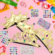 3pcs Princess Crown Set - DIY Party Crowns, Including 6 Crowns And Crystal Patches, Hand-Made Diamond Patch Crown, Suitable For Parties And Birthdays, Ideal Stickers And Small Gifts (Crown Style And 3 Sticker Sheets Randomly Included)