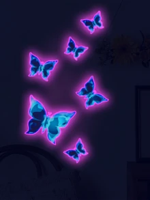6 件夜光蓝色蝴蝶装饰墙贴，适用于卧室和客厅，贴纸，墙贴花，用于家庭装饰的乙烯基贴花，春季装饰品让您的家焕然一新，拉玛装饰贴纸礼物生日毕业，墙面装饰，贴纸，墙贴，房间装饰，家居装饰，派对用品学校装饰学校惊喜宿舍装饰返校学校用品 - 藍色 - 查看 7