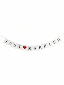 "1pc Wedding Decorative Banner With ""Just Married"" Lettering And Ribbon Tail In White" - White - View 2