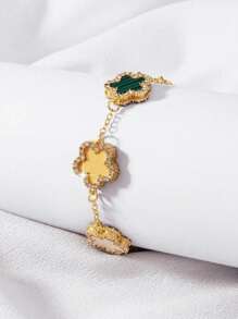 1 pulseira elegante com strass em formato de trevo para mulheres (sem caixa de presente)