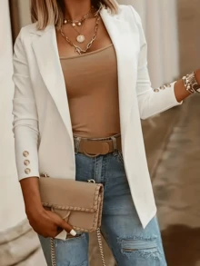 Áo khoác blazer mỏng dài tay đơn giản thời trang dành cho nữ - trắng - Xem 2