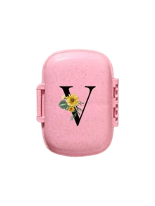 便携式 8 格密封药盒，防尘防潮，一周 7 天使用，黑色雏菊向日葵字母艺术字母设计，药丸、胶囊和维生素收纳盒，首字母旅行药丸收纳盒，8 格便携式 A-Z 字母药盒，每日维生素药盒，口袋钱包药品收纳盒小药丸容器，字母 ID 吊饰收纳盒 - 彩色 - 查看 18