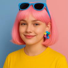 Pink Wavy Short Wig – 12" Curly Pastel Bob Synthetic Wig For Women Girls, Ideal For Cosplay Or Party