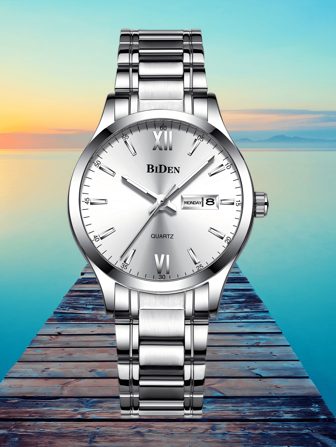 BIDEN Reloj de lujo elegante a prueba de agua con luz nocturna y fecha, reloj de cuarzo para damas y niñas