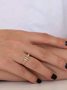 1 pieza Anillo elegante y lujoso de estilo minimalista de plata de ley 925 enchapado en oro con piedras de circonita pavé, adecuado para uso diario, citas, fiestas y eventos sociales de mujeres - anillo de oro - Ver 5