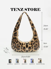 Y2K Sequin Leopard Shoulder Bag For Women, Underarm Purse With Zipper, Lightweight Crescent Handbag, Fashion Sparkly Mini Tote, Stylish Party Clutch For Club, Dance, Streetwear Look (Random Pattern)