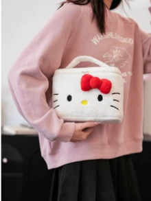 Sanrio 3D Plush Cosmetic Bag, Adorable Characters Design, Hello Kitty, My Melody, Kuromi & Cinnamoroll Designs, Extra Large Capacity & Wide Opening For Easy Packing, Soft Premium Quality Fabric With Double Zipper Closure, Perfect For Travel, Daily Use & As A Gift For Girl Friend