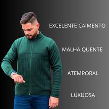 Men's Wool Knit Sweater Turtleneck Winter Zipper Coat - Green - View 4