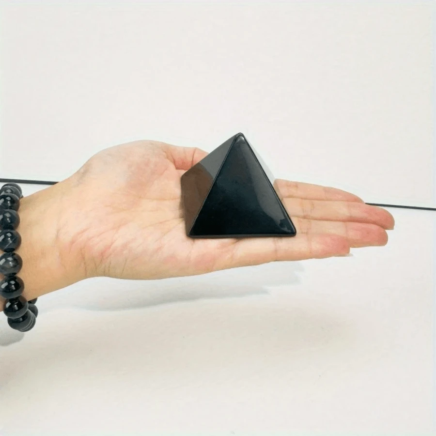 1 pieza Pirámide de Obsidiana Negra, 1,95 pulgadas, material de roca de cristal de obsidiana, decoración para el hogar, oficina y dormitorio, regalo para ocasiones festivas - Negro - Añade 3