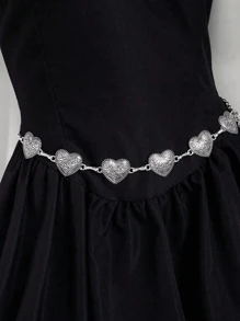 1 pieza Cadena de cintura con patrón floral de corazón de metal, adecuada para combinarse con vestidos