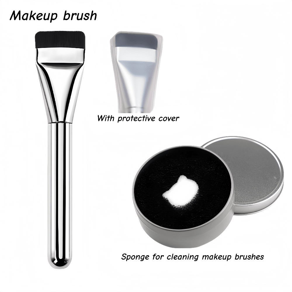LAMBANO 1 Set Of Pink Angled Foundation Brushes & Cleaning Sponges, Reusable And Easy To Clean