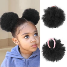 Kids Puff Ponytail Extensions 2Pcs Synthetic Small Afro Kinky Curly Hair Bun For Little Girls Comfortable Lightweight Hairpieces - Multicolor - View 1