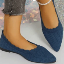 Zapatos individuales con cabeza puntiaguda y boca poco profunda, las mujeres vuelan para tejer zapatos planos y suelas suaves y pedalear zapatos de frijol - Azul Marino - Ver 2