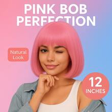 Pink Wavy Short Wig – 12" Curly Pastel Bob Synthetic Wig For Women Girls, Ideal For Cosplay Or Party