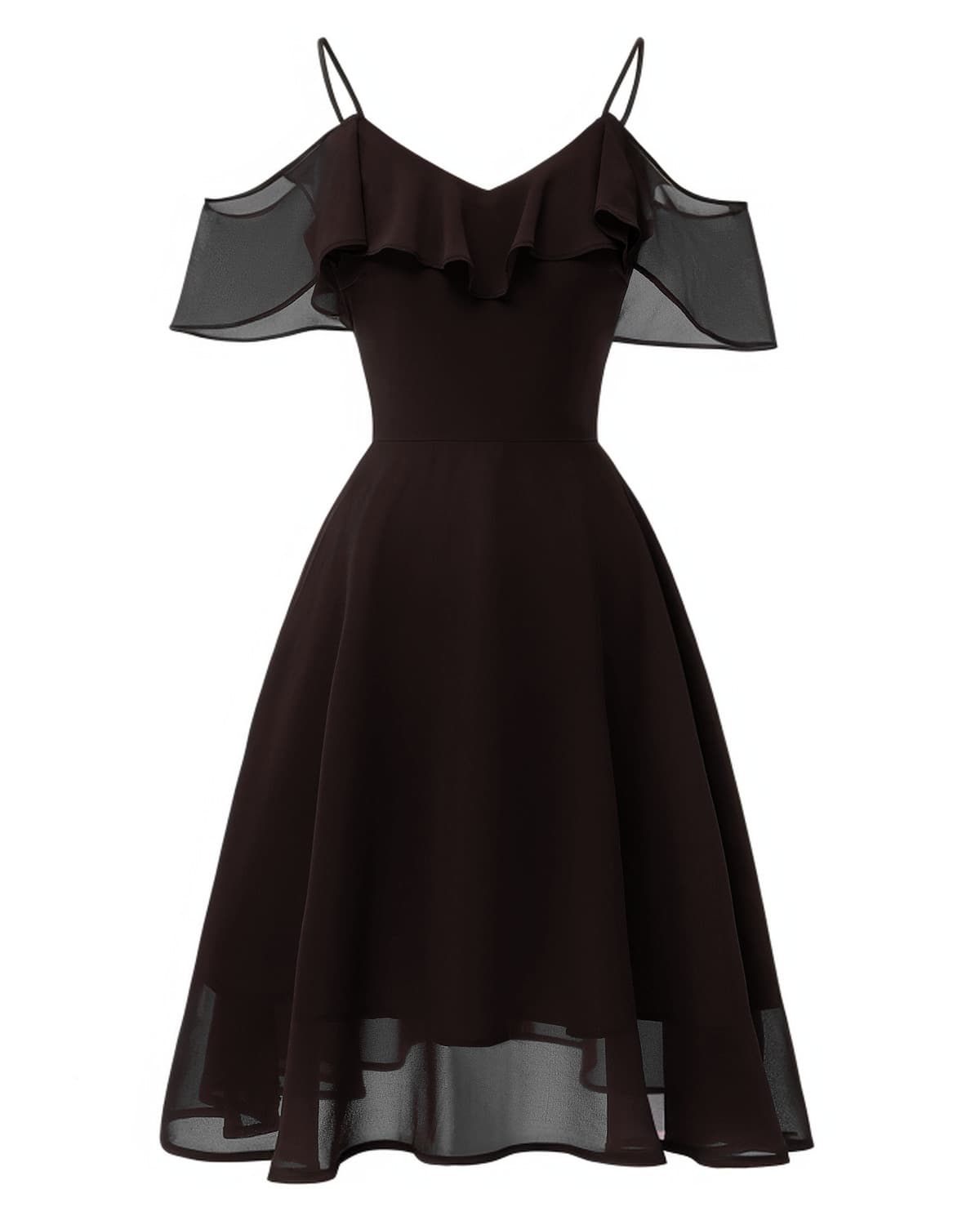 Fitglam Cute Women's Chiffon Short Dress Spaghetti Straps Party Dress A-Line V-Neck Homecoming Graduation Dress - 黑色 - 查看 1