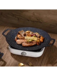 1 件不锈钢双柄韩式烧烤盘，家用电烤箱托盘，多功能户外露营烧烤盘，便捷电炉灶烤盘