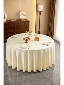 1 Piece White 90-Inch Round Tablecloth: Wrinkle-Resistant And Washable Banquet Tablecloth; Spill-Proof High-Density Fabric Tablecloth Suitable For Wedding Events And Daily Household Use.