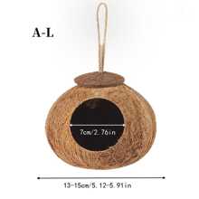1pc 4-6 Inch Coconut Shell Bird Nest, Tiger Striped Parrot Warm Breeding Shelter, Hanging With Rope, Suitable For Small Birds, Hamsters, Reptiles, Amphibious Pets, Durable Habitat