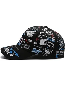 1 件新款涂鸦风格字母数字图形印花时尚棒球帽，休闲嘻哈街头帽，户外时尚太阳帽 - 彩色 - 查看 7