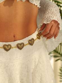 1pc Vintage Floral Carved Body Jewelry Waist Chain, Heart Shaped Waist Chain For Women