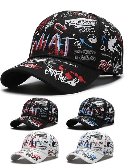 1 pieza Nuevo Gorra de béisbol con estampado gráfico alfanumérico de estilo graffiti, sombrero casual de hip-hop para la calle, sombrero de moda al aire libre para el sol