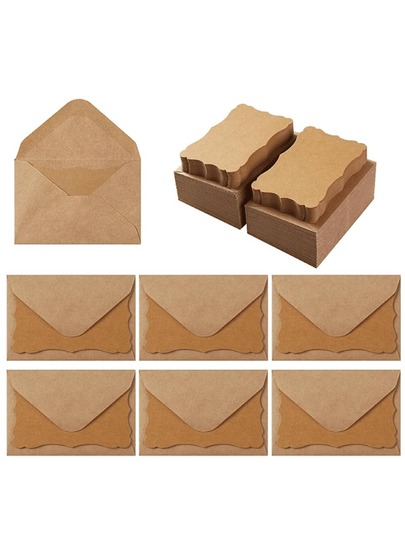 10/20/50-Piece Sets, Creative Retro Kraft Paper Envelopes And Greeting Cards, Blank Wavy Lace Design, Suitable For Handwritten Birthday Wishes, Thank-You Cards And Letters, Christmas, Weddings, Engagements, New Year's Greetings, Party Invitations.