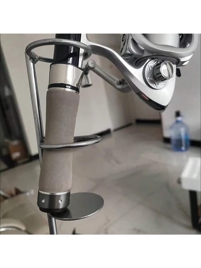 1ชิ้น แท่นจับแขวนคันเบ็ดวงกลมแข็งแรง, ขาตั้งแบบพกพายืนตั้งสำหรับใช้บนบกและในน้ำ, มีฐานห่วงคู่สำหรับการตกปลาบนชายหาดและที่ท่า